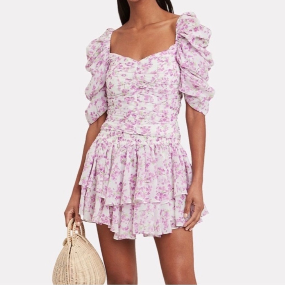 Caroline Constas Ruffle Skirt (S)
& Matching Blouse (XS) Floral White‎ / Lilac